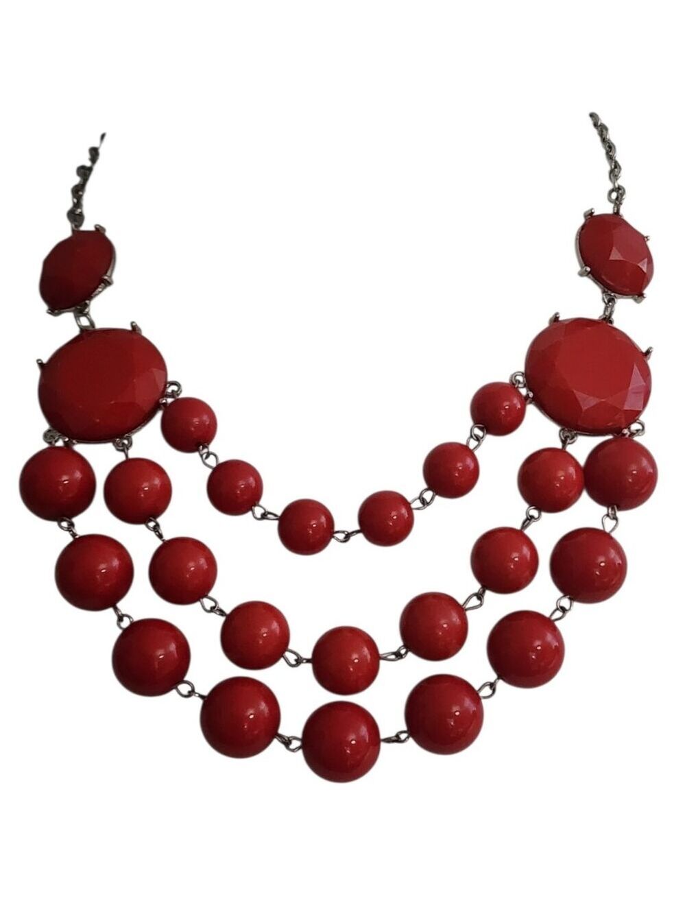 Red Multi Strand Statement Necklace
